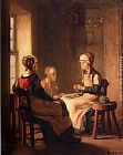 Claude Joseph Bail A Interior With Marken Girls Knitting painting
